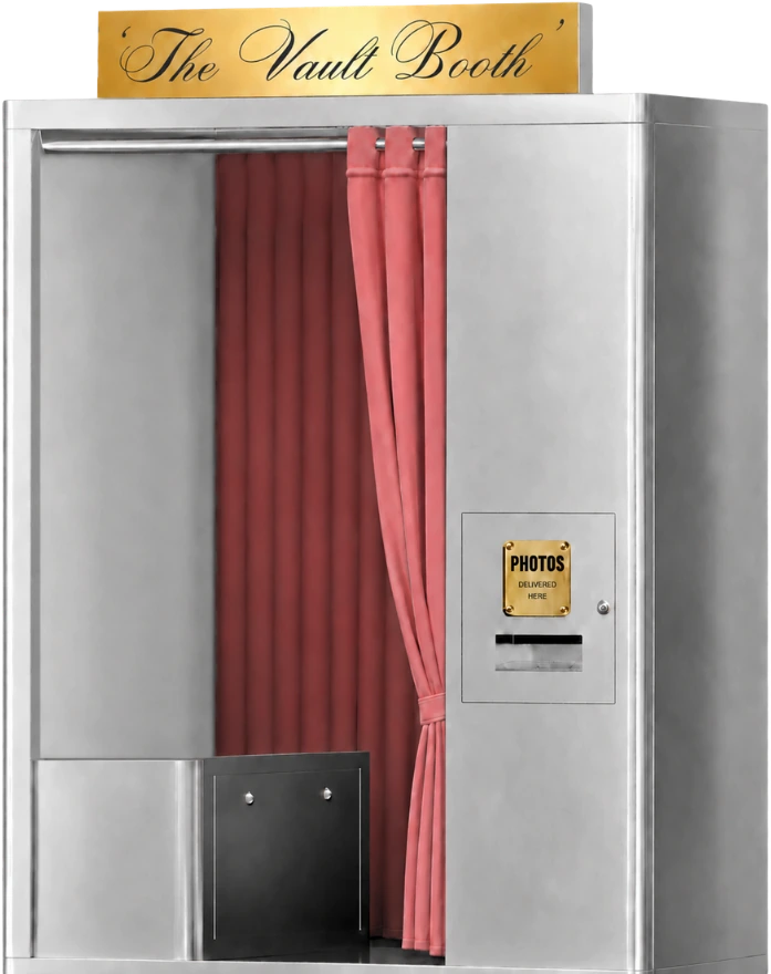 The Vault Booth with blush velvet curtain